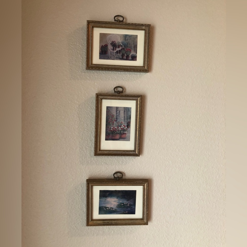 Set of three framed prints cottagecore English vintage